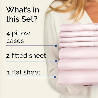 Split King 7 Piece Sheet Set - Comfy Breathable & Cooling - Soft Hotel Luxury Bedding Set w/ 8-16 Inch Deep Pockets - 1 Flat & 2 Fitted Sheet & 4 Pillowcases - Wrinkle Free & Easy Care - Lavender Pink