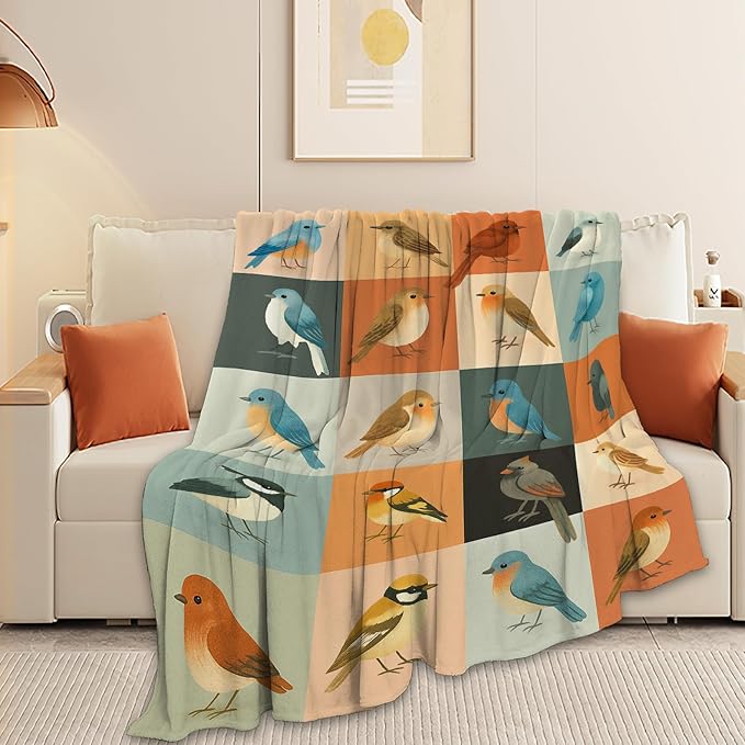 Bird Blanket Super Soft Warm Fluffy Fleece Flannel Sparrow Cardinal Throw Blanket Cozy Fuzzy Plush Stuff Bedding Blankets Gifts for Women Kids Boys Girls Adults 50"X40"