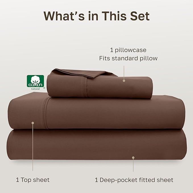 California Design Den Twin XL Sheet Sets - 400 Thread Count Sateen, 100% Cotton Sheets Twin XL, Deep Pockets, and Durable Bedding Set - Espresso Chocolate Brown