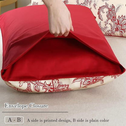WINLIFE 100% Cotton Pillowcases 2 Pack Paisley Floral Printed Pillow Cases Set of 2 Pillow Cover (Standard 20x26'', Vintage Red)