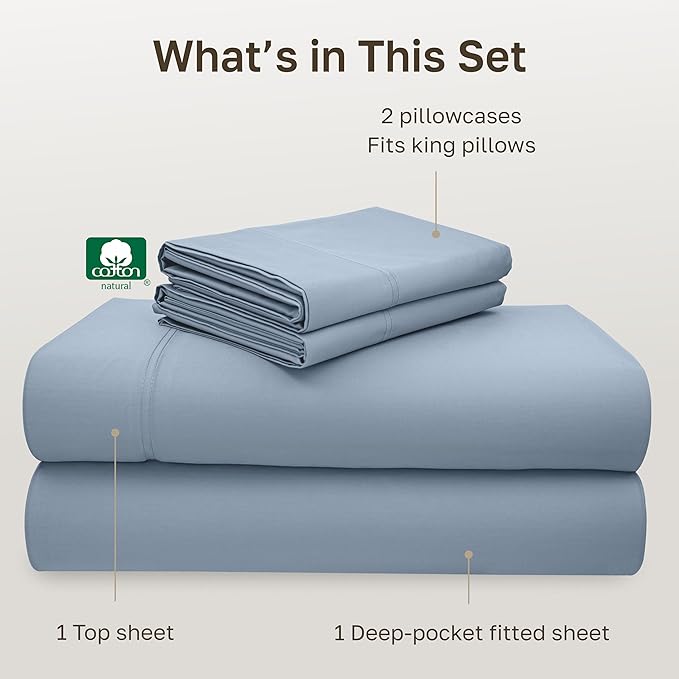 California Design Den Luxury King Size Sheet Set - 100% Cotton, 600 Thread Count Deep Pocket King Sheets, Hotel-Quality Bedding with Sateen Weave - Blue