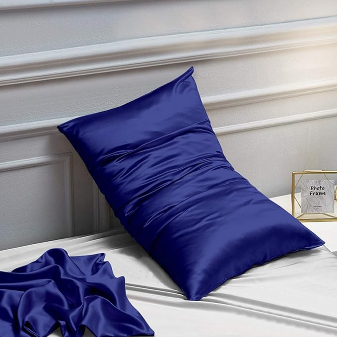 NTBAY 2 Pack Satin Queen Pillowcases for Hair and Skin, Luxurious and Silky Pillow Cases with Envelope Closure, 20x30 Inches, Navy Blue