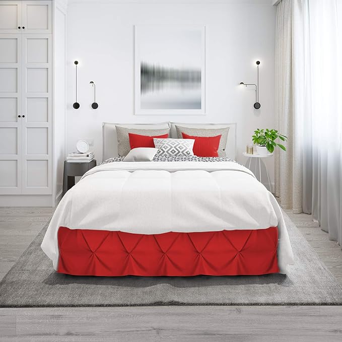 Nestl Red Bed Skirt Twin Size, Pinch Pleat Twin Bed Skirt, 14" Inch Drop Twin Bedskirt, Hotel Quality Red Bed Skirts, Premium Microfiber Bedskirt for Twin Bed, Red Twin Bed Skirt