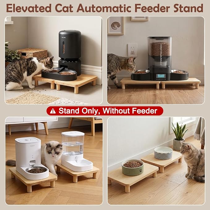 SZEE 2 Pcs Cat Food Stand, Elevated Pine Wood Cat Feeder Stand | Raises Feeder/Bowl by 2 3/8", for Dual-Bowl Automatic Cat Feeder Stand & Bowls