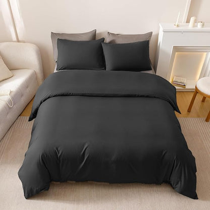 Luxlovery Black Comforter Full Size Men Women Solid Black Bedding Comforter Set Full Dark Color Quilts Blanket Soft Breathable Lightweight Pure Fluffy Comforter Set