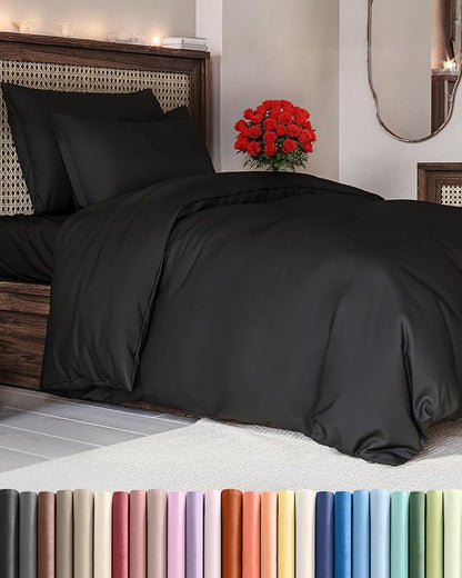 Duvet Cover Twin/Twin XL Size Set - Extra Soft Twin/Twin XL Duvet Cover 68" x 90" with 1 Pillow Sham - Hotel Luxury, Easy Care, Fade Free w/ Zipper Closures & Ties - Comfy, Cozy & Breathable (Black)