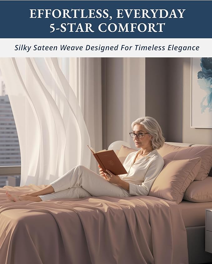 100% Egyptian Cotton King Bed Sheets – Silky Sateen Weave for All Season Comfort, 15" Deep Pocket King Sheets Set, OEKO-TEX Certified, Machine Washable, Soft Durable Hotel Comfort at Home - Sepia Rose
