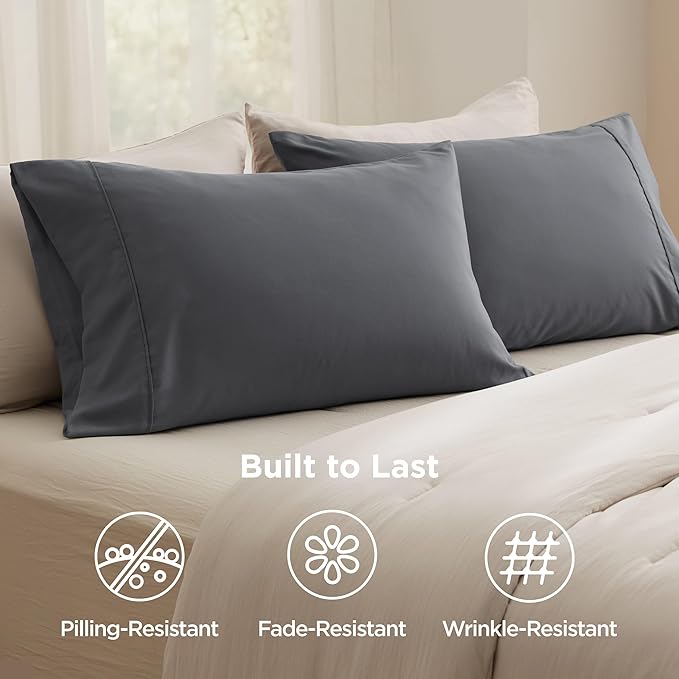 Bedsure Pillow Cases Queen Set of 2 - Dark Grey Double Brushed Microfiber Pillowcases 2 Pack, Super Soft Cooling Pillow Case Covers with Envelope Closure for Kids, Wrinkle, Fade Resistant, 20”x30“