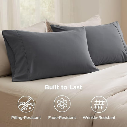 Bedsure Pillow Cases Queen Set of 2 - Dark Grey Double Brushed Microfiber Pillowcases 2 Pack, Super Soft Cooling Pillow Case Covers with Envelope Closure for Kids, Wrinkle, Fade Resistant, 20”x30“