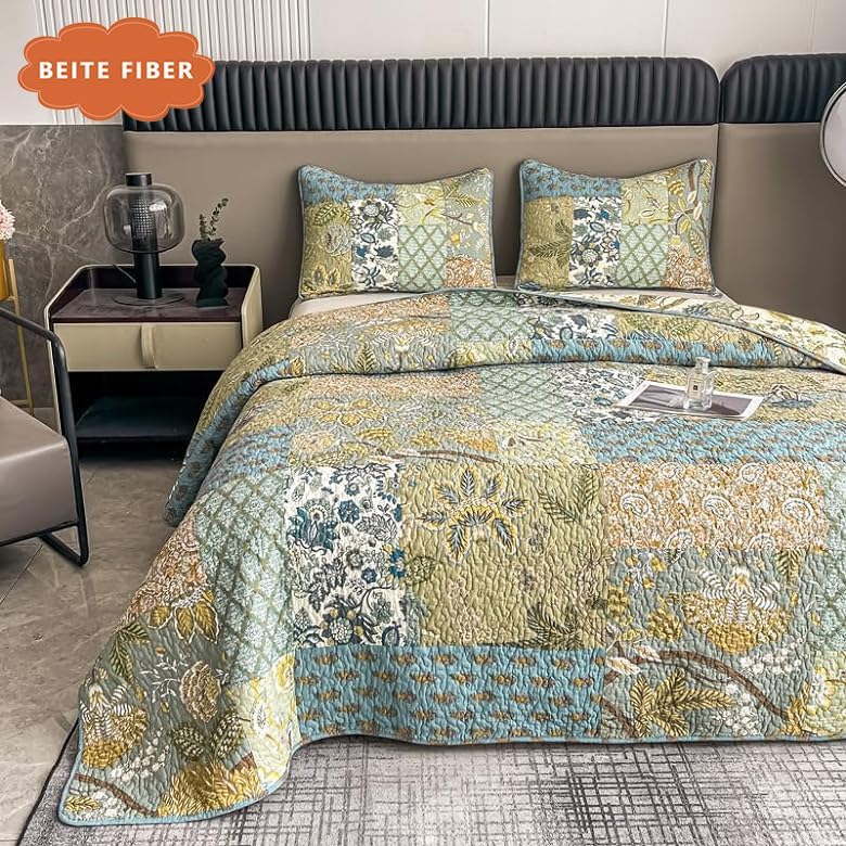 BEITE King Size Comforter Set -100% Cotton Quilt 3-Piece Comforter