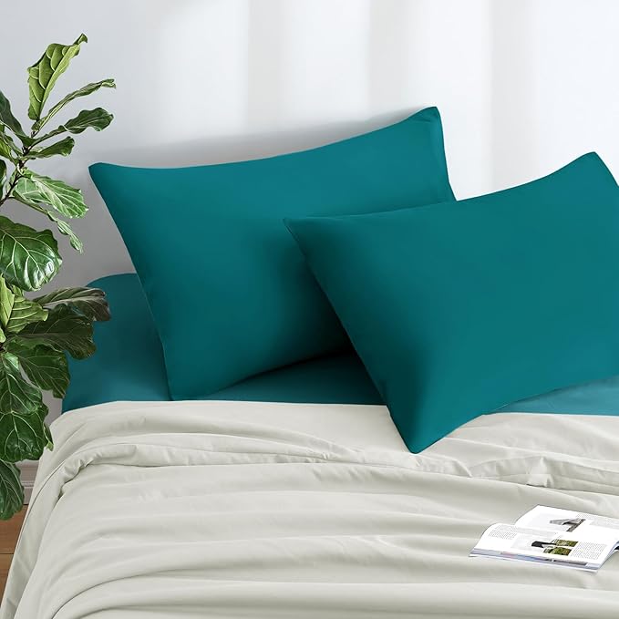 MILVOWOC 2Pcs Brushed Microfiber Standard Pillowcases - 20 x 26 Inch, Teal Pillow Case Set Non Slip Envelope Pillow Cover with Moisture Absorption and Anti-Wrinkle