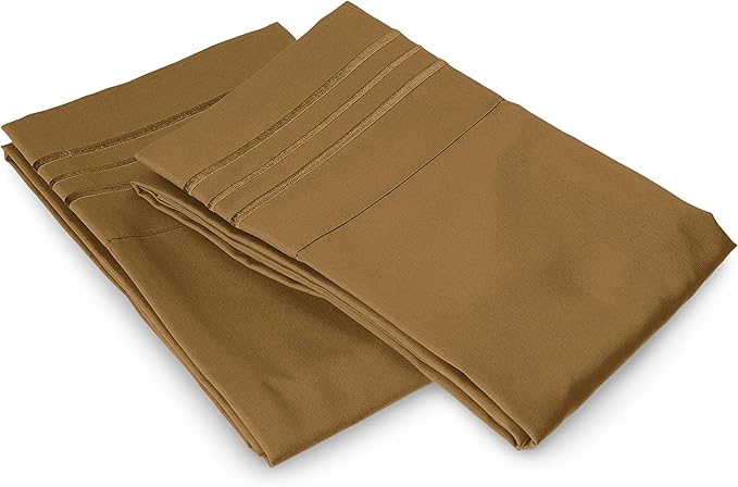 Elegant Comfort Luxury Ultra-Soft 2-Piece Pillowcase Set - 1500 Premium Hotel Quality Microfiber Double Brushed - Wrinkle Resistant, King Size, Mocha Chocolate