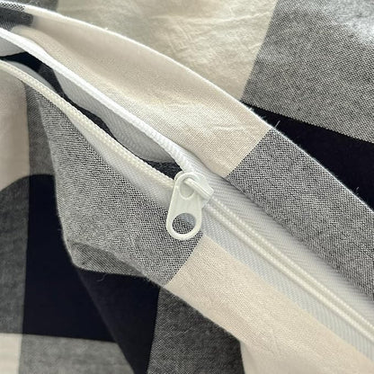 FACE TWO FACE Bedding Duvet Cover Set100% Washed Cotton Duvet Cover Linen Like Textured Breathable Durable Soft Comfy (Full, Black and White Grid)