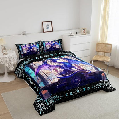 Feelyou Dragon Comforter Set Twin Size Dragon Stuff Comforter for Boys Girls Teens Modern Bedding Set Dragon Decor Duvet Set Room Decor Purple Quilt Set