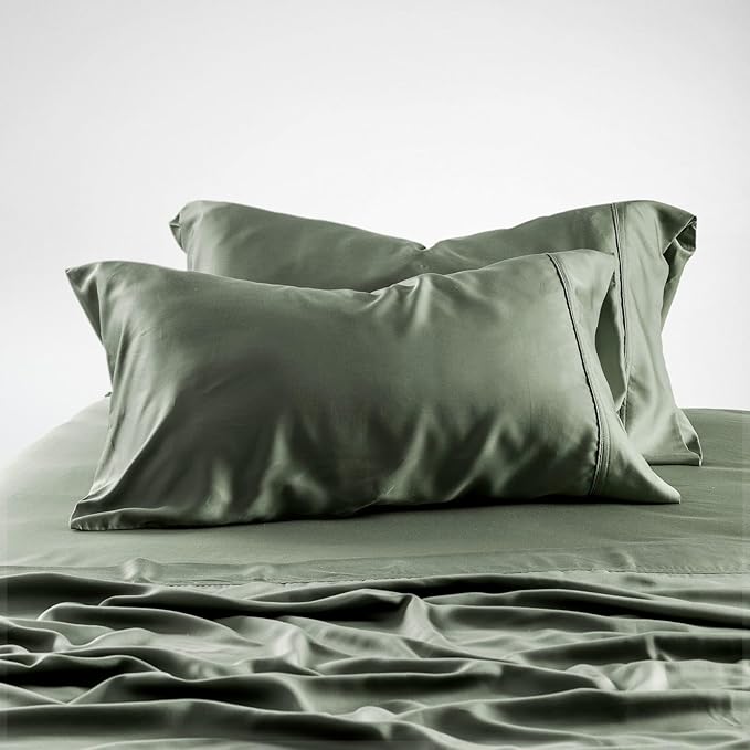 Olive + Crate Tencel Lyocell Eucalyptus Sheets King Size - Cooling Tencel Sheets for Hot Sleepers with 18 Inch Deep Pocket Fit - Moss 4-Piece Set