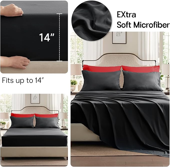 Anluoer Black and Red Twin Comforter Set 5 Pieces, Bed in a Bag with Sheets, All Season Bedding Sets with 1 Comforter, 1 Pillow Sham, 1 Pillowcase, 1 Flat Sheet, 1 Fitted Sheet