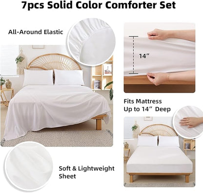 weigelia King Size Comforter Set Taupe Comforter Set 7 Pieces King Comforters Set Bed in a Bag Fluffy Bedding Set with Sheets, Pillow Shams, Pillowcases for All Season