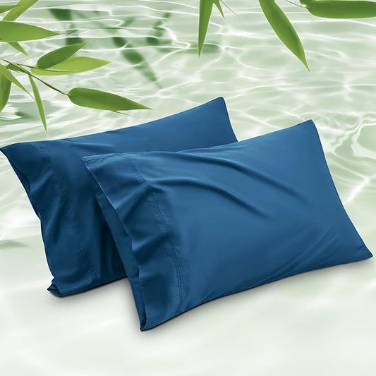 Bedsure Pillow Cases Standard Size, Cooling Pillow Cases, Rayon Derived from Bamboo Teal Blue Pillowcases Standard Set of 2, PureWoven Silky Soft Pillow Cover with Envelope Closure, 20x26 Inches