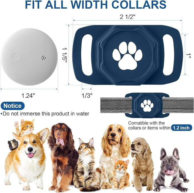 Smart Pet Tracker for Collar - Dog Tracker Pet Location Tracker with Holder | Real-Time Location, No Monthly Fee/ SIM Card, Work with IOS Only (Not for Android), Ultra-Slim, IP68 Waterproof Holder, Blue