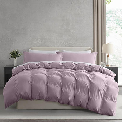 Nestl Dusty Purple Duvet Cover Full Size - Soft Prewashed Full Size Duvet Cover Set, 3 Piece, with Zipper Closure, 1 Duvet Cover 80x90 inches and 2 Pillow Shams