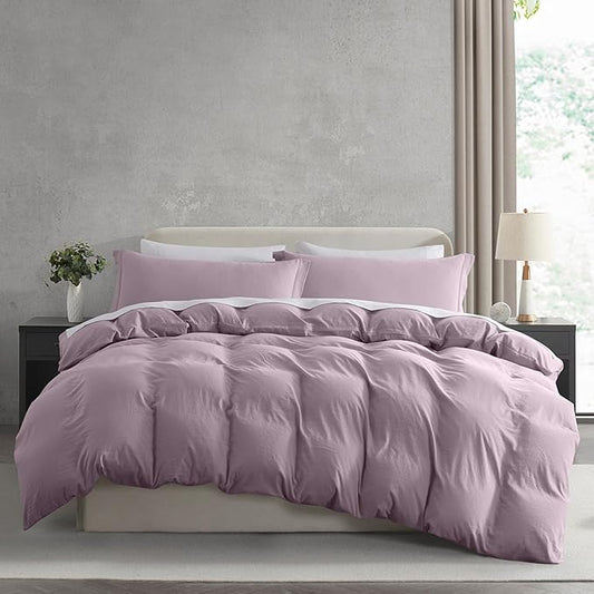 Nestl Dusty Purple California King Duvet Cover Sets - Soft Prewashed Cal King Duvet Cover, 3 Piece, with Zipper Closure, 1 Duvet Cover 104x98 inches and 2 Pillow Shams
