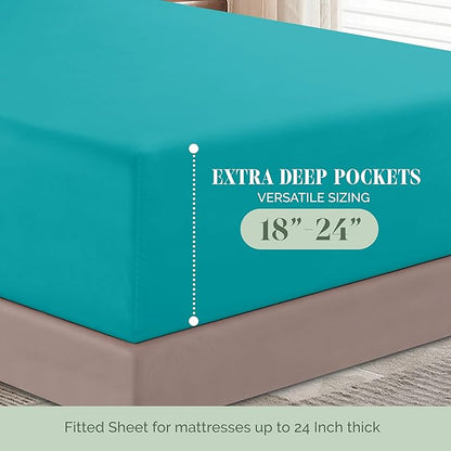 Elegant Comfort Luxurious 1500 Premium Hotel Quality Microfiber 4-Piece Sheet Set, 18-24 Inches Deep - Extra Deep Pocket Sheets - Ultra Soft 4PC Deep Pocket Sheets, Twin/Twin XL, Turquoise