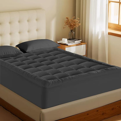 MATBEBY King Size Mattress Pad - Cooling Breathable Mattress Topper, Quilted Fitted Mattress Protector, Pillow Top Mattress Cover with 8-21" Deep Pocket, Machine Washable, Dark Grey, 78x80 Inches