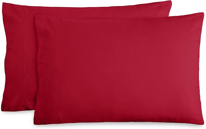 Bare Home Flannel Standard Pillowcases Set of 2-100% Cotton - Velvety Soft & Cozy - Double Brushed Heavyweight Flannel Pillowcases (Standard Pillowcase Set of 2, Red)