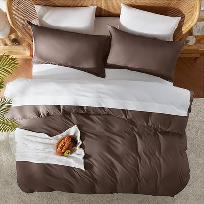 Nestl Chocolate Brown California King Duvet Cover Sets - Soft Double Brushed Cal King Duvet Cover, 3 Piece, with Button Closure, 1 Duvet Cover 104x98 inches and 2 Pillow Shams