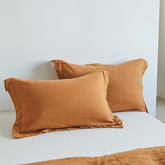 Simple&Opulence 100% Linen Pillow Case Queen Size Set of 2, Rust Pillow Covers with Overlap Closure, Luxury Breathable Pillowcases Protectors Suitable for All-Season (20" X 26", Rust)