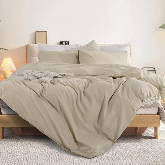 NEXHOME PRO Queen Duvet Cover Set – 100% Certified Organic Cotton with Washed Feel & Linen-Like Texture, Comfortable & Breathable, Home Bedding Set 90"*90" (No Comforter)