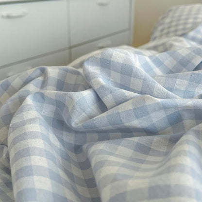 Blue Gingham Duvet Cover Queen Size Washed Cotton Boho Queen Comforter Cover Cute Soft Plaid Chic Duvet Cover Set with Hidden Zipper Coquette Farmhouse Bedding Set Aesthetic Duvet Protector