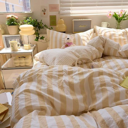 Salmon Pink Striped Duvet Cover Set Twin XL Hotel Pattern Comforter Cover Twin XL Boho Cute Dorm Cozy Duvet Cover with 2 Pillow Cases Neutral Teen Girl Bedding Washed Microfiber Duvet Protector