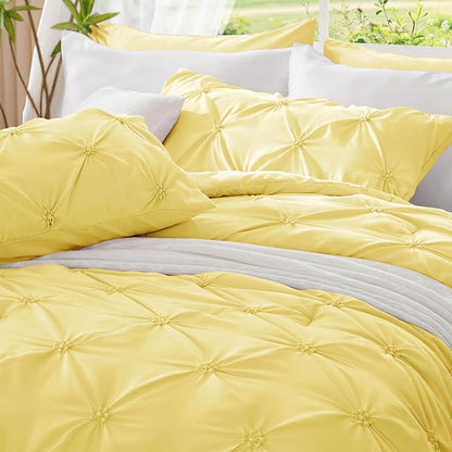 BEDELITE Light Yellow Twin Comforter Set - 2 Peices Boho Pintuck Bedding Comforter Sets, Lightweight Soft & Warm Twin Bedding Sets with 1 Pillowcase for All Season