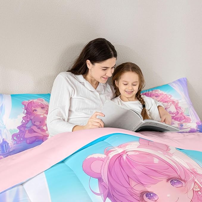 Erosebridal 3D Anime Girl Comforter Set Twin, Japanese Girl Romance Love Bedding Cartoon Anime Gifts Bedding Comforter Sets, Rabbit Lovers Gifts - 1 Comforter 1 Pillowcase
