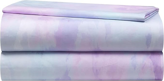 Heritage Kids 3-Piece Twin Sheet Set,Purple Watercolor Tie-Dye Design,Includes Fitted Sheet, Flat Sheet & Pillowcase,Soft Microfiber Bedding for Girls & Teens
