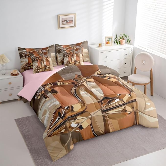 Erosebridal High-Heels Girlish Girls 7 Piece Bedding Set Queen Size Romantic Fashion Comforter Sets Fashionable Gorgeous Sheet Set for Kids Children Women Bedroom Modern Minimalist Gold Bed in A Bag