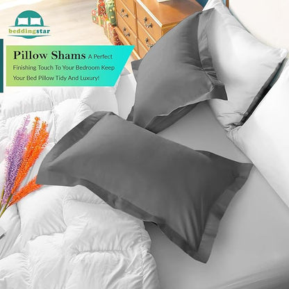 King Pillow Shams Set of 2 Dark Grey Pillow Shams King Size 20x36 Pillow Covers 100% Egyptian Cotton 600 Thread Count Soft Skin Friendly Cushion Cover Cases Decorative Pillow Shams for Bed