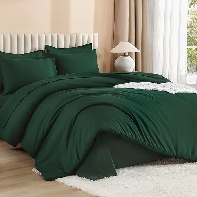 Litanika California King Comforter Set Dark Emerald Green - 7 Pieces Bed in a Bag Cal King Bedding Comforter Sets, Plain Lightweight Bed Set with Comforter, Sheets, Pillowcases & Shams