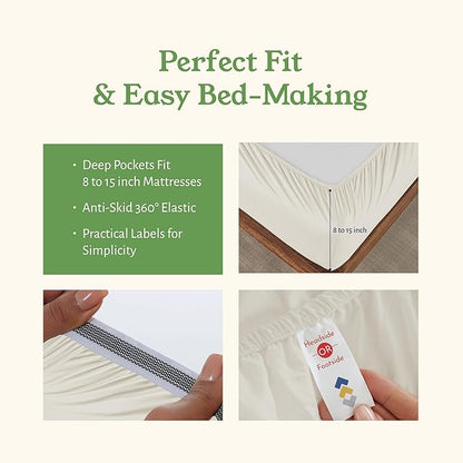 California Design Den King Sheets Set - Soft 100% Organic Cotton Sheets with Deep Pockets, Crisp Percale, Breathable and Durable Bedding Set - Ivory (Cream Tone)