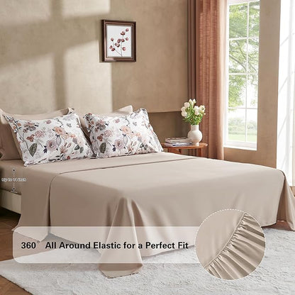 7 Piece King Comforter Set, Dusty Pink Butterfly Floral Comforter Set with Flowers Leaves Pattern, Soft Microfiber Complete Bedding Set for All Season(Dusty Pink, King)