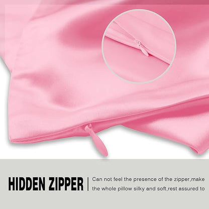 Silk Pillow Cases 2 Pack Soft Breathable and Sliky King Size Pillow Cases Set of 2,Natural Mulberry Silk Pillowcase Set of 2 for Hair and Skin with Hidden Zipper (Pink,20"X 36",2pcs)