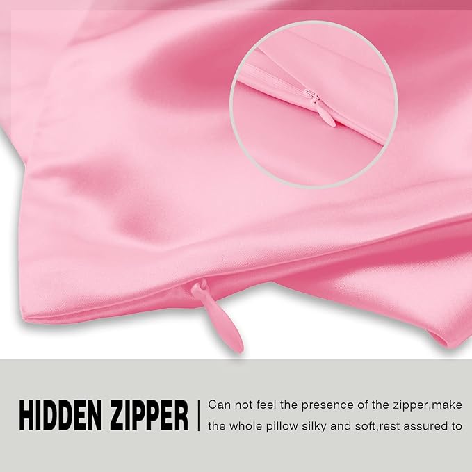 Mulberry Silk Pillowcase for Hair and Skin Pillow Case with Hidden Zipper Soft Breathable Smooth Cooling Silk Pillow Covers for Sleeping (Pink, King,1Pcs)