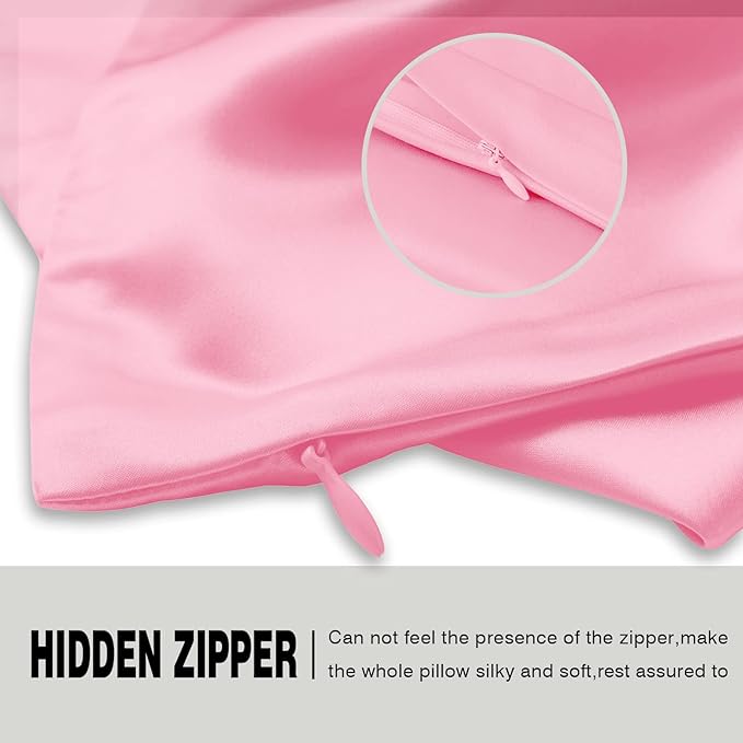 Silk Pillow Cases 2 Pack,Soft Breathable and Sliky Queen Size Pillow Cases Set of 2,Natural Mulberry Silk Pillowcase Set of 2 for Hair and Skin with Hidden Zipper (Pink,20"X 30",2pcs)