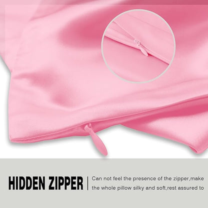 Silk Pillow Cases 2 Pack,Soft Breathable and Sliky Queen Size Pillow Cases Set of 2,Natural Mulberry Silk Pillowcase Set of 2 for Hair and Skin with Hidden Zipper (Pink,20"X 30",2pcs)