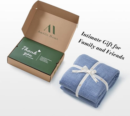 Amélie Home Cooling Comforter King Size, Dual-Sided Lightweight Cooling Blanket for Hot Sleepers, Q-Max 0.43 Breathable Cooling Quilt for Night Sweats, 106" x 90", Heather Denim Blue