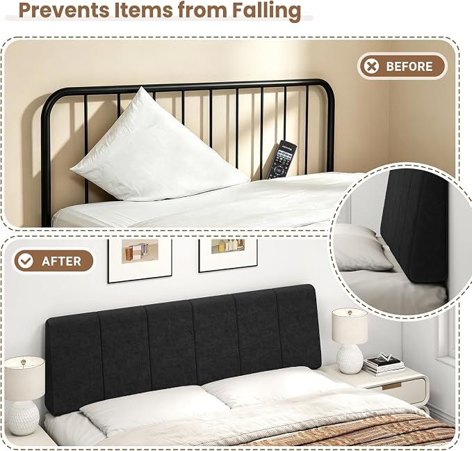 Queen Size Headboard Only-No Assembly Required, Black | Easy to use no assembly required, Linen fabric and extra-thick foam for added comfort, Modern style headboard queen size