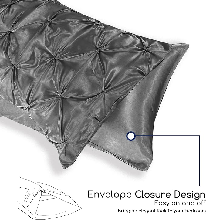 MR&HM Satin Comforter Twin XL 5 Pieces - Luxurious Pinch Pleat Bedding Set with Comforter, Flat Sheet, Fitted Sheet, Pillowcase & Sham, Super Silky Soft Bed Set for All Season (Twin XL, Dark Grey)