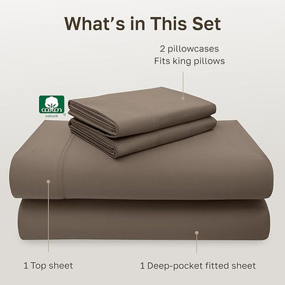 California Design Den 600 Thread Count Sheets King, 100% Cotton Sheet, Sateen, King Size Bed Sheets, Soft Bedding with Deep Pockets (Mushroom - Taupe Brown)
