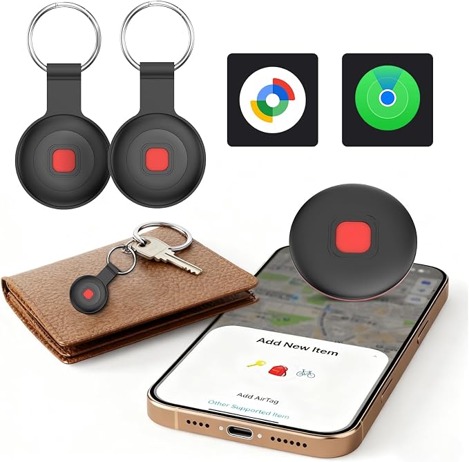 Bluetooth Dog Tracker Tag, Pet Tracker for Dogs with Silicone Collar Holder, Works with Apple Find My & Android Find Hub, IP67 Waterproof Anti-Lost Locator